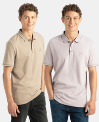 Pack of 2 Super Combed Cotton Rich Solid Half Sleeve Polo T-Shirt - Desert Taupe & Nirvana