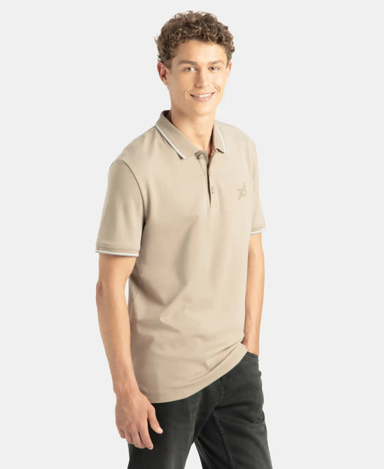 Super Combed Cotton Rich Solid Half Sleeve Polo T-Shirt - Desert Taupe