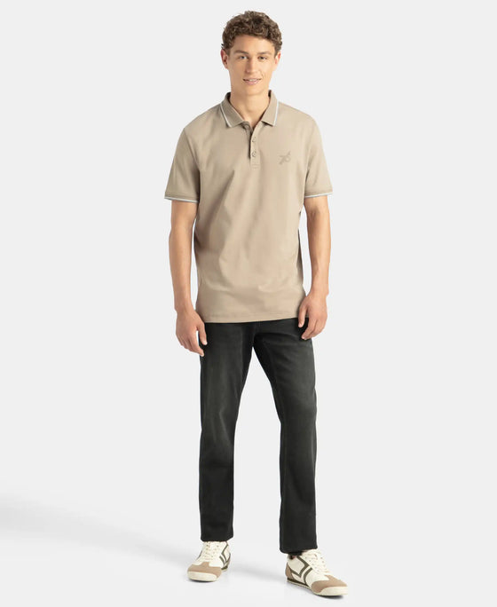 Super Combed Cotton Rich Solid Half Sleeve Polo T-Shirt - Desert Taupe