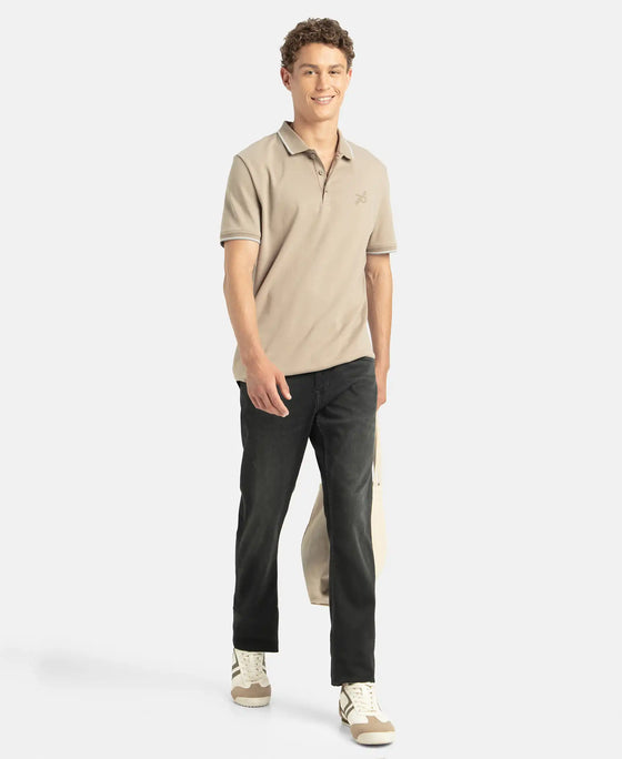 Super Combed Cotton Rich Solid Half Sleeve Polo T-Shirt - Desert Taupe