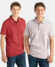 Pack of 2 Super Combed Cotton Rich Solid Half Sleeve Polo T-Shirt - Nirvana & Sundried Tomato