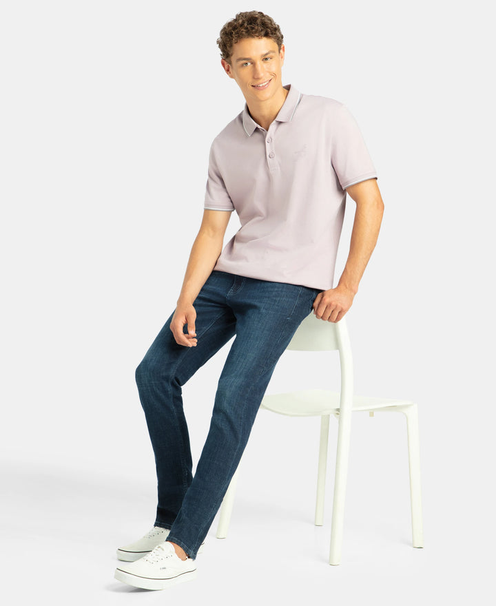 Super Combed Cotton Rich Solid Half Sleeve Polo T-Shirt - Nirvana