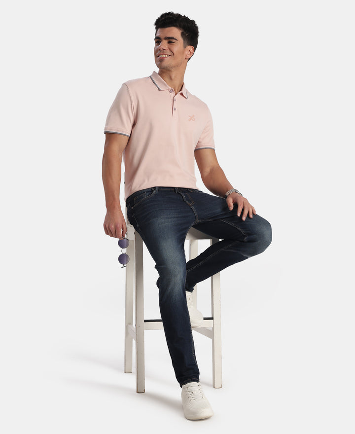 Super Combed Cotton Rich Solid Half Sleeve Polo T-Shirt - Sepia Rose