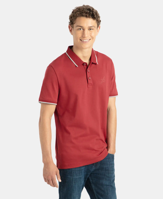 Super Combed Cotton Rich Solid Half Sleeve Polo T-Shirt - Sundried Tomato