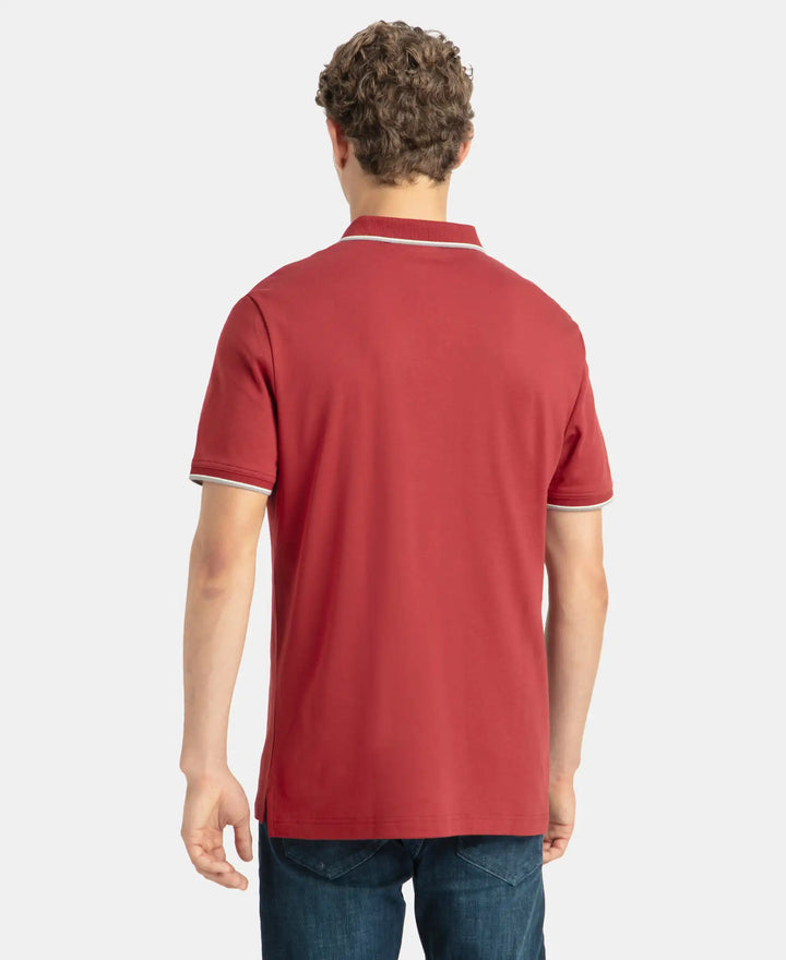 Super Combed Cotton Rich Solid Half Sleeve Polo T-Shirt - Sundried Tomato