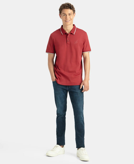 Super Combed Cotton Rich Solid Half Sleeve Polo T-Shirt - Sundried Tomato