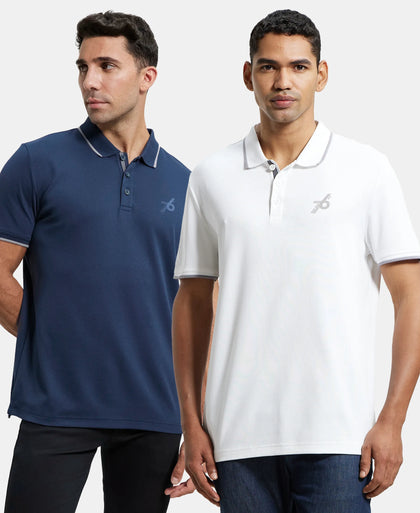 Pack of 2 Super Combed Cotton Rich Solid Half Sleeve Polo T-Shirt - Navy & White