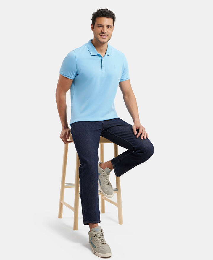Super Combed Cotton Rich Solid Half Sleeve Polo T-Shirt - Alaskan Blue