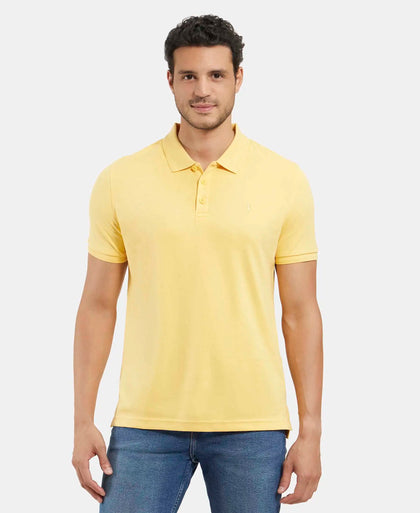 Super Combed Cotton Rich Solid Half Sleeve Polo T-Shirt - Corn Silk-1