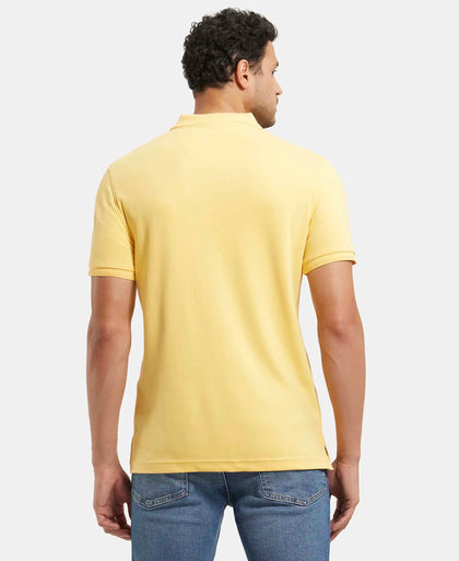 Super Combed Cotton Rich Solid Half Sleeve Polo T-Shirt - Corn Silk-3