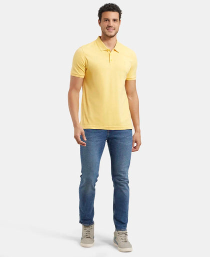 Super Combed Cotton Rich Solid Half Sleeve Polo T-Shirt - Corn Silk-4