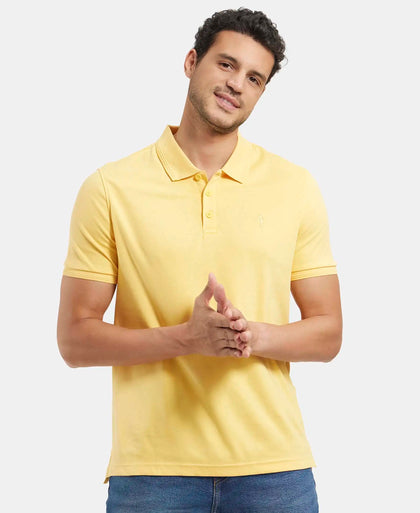 Super Combed Cotton Rich Solid Half Sleeve Polo T-Shirt - Corn Silk-5