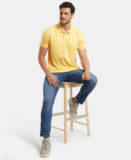 Super Combed Cotton Rich Solid Half Sleeve Polo T-Shirt - Corn Silk-6