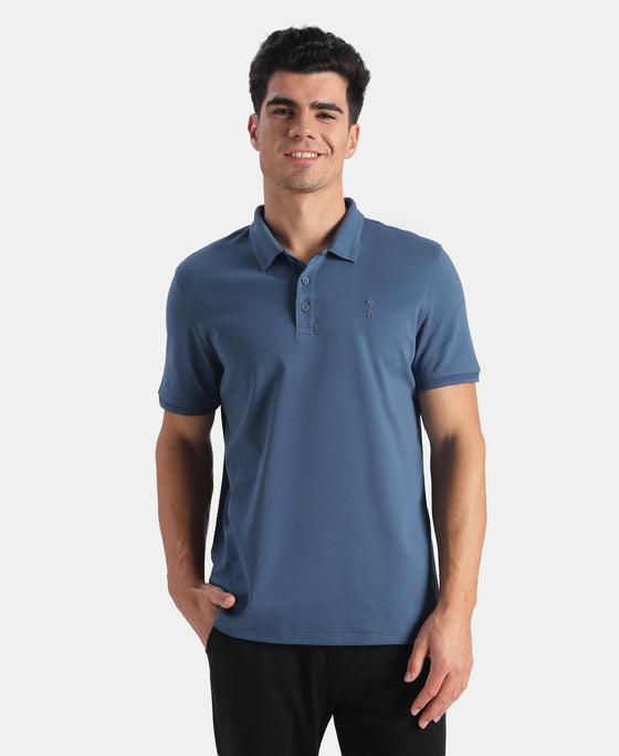 Super Combed Cotton Rich Solid Half Sleeve Polo T-Shirt - Ensign Blue