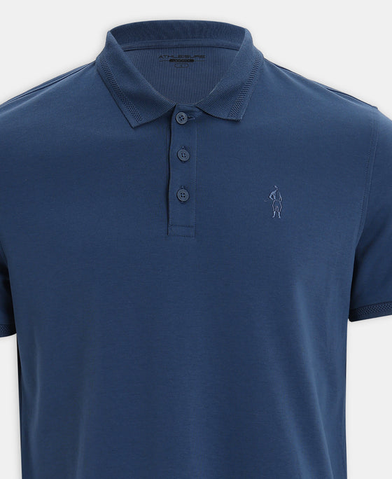 Super Combed Cotton Rich Solid Half Sleeve Polo T-Shirt - Ensign Blue