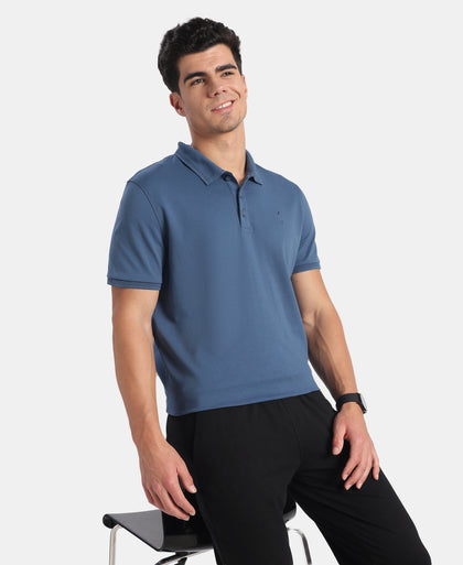 Super Combed Cotton Rich Solid Half Sleeve Polo T-Shirt - Ensign Blue