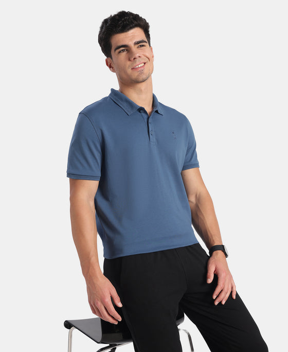 Super Combed Cotton Rich Solid Half Sleeve Polo T-Shirt - Ensign Blue
