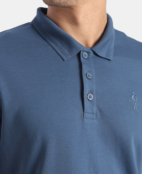 Super Combed Cotton Rich Solid Half Sleeve Polo T-Shirt - Ensign Blue