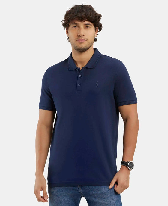 Super Combed Cotton Rich Solid Half Sleeve Polo T-Shirt - Navy-1