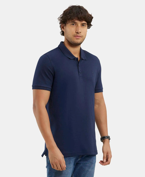 Super Combed Cotton Rich Solid Half Sleeve Polo T-Shirt - Navy-2