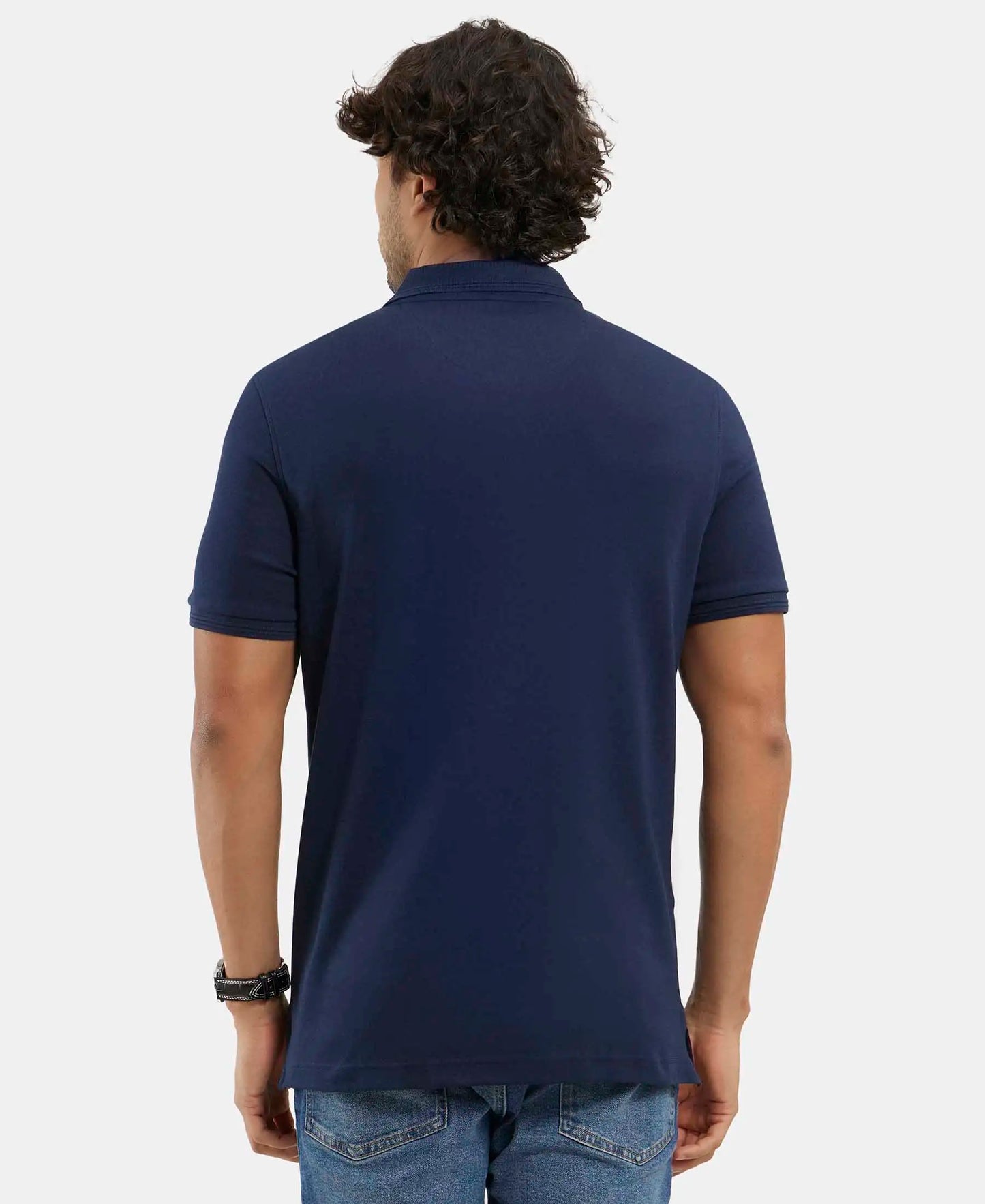 Super Combed Cotton Rich Solid Half Sleeve Polo T-Shirt - Navy-3