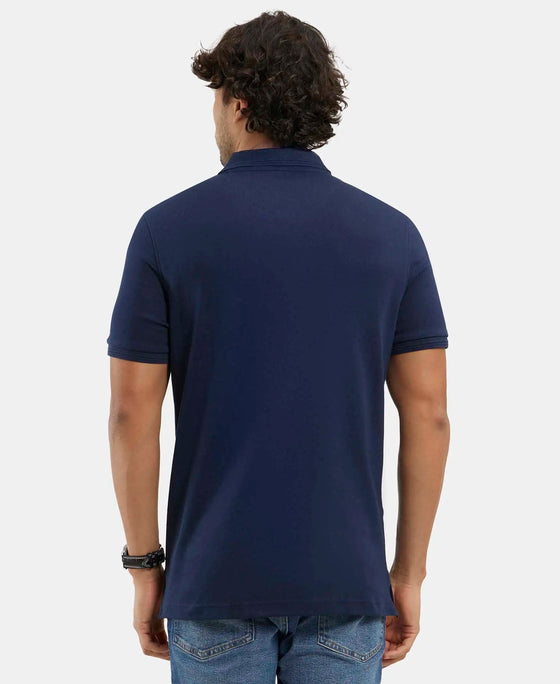 Super Combed Cotton Rich Solid Half Sleeve Polo T-Shirt - Navy-3