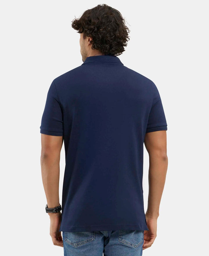 Super Combed Cotton Rich Solid Half Sleeve Polo T-Shirt - Navy-3