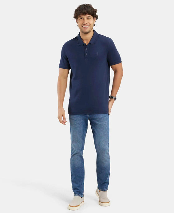 Super Combed Cotton Rich Solid Half Sleeve Polo T-Shirt - Navy-4