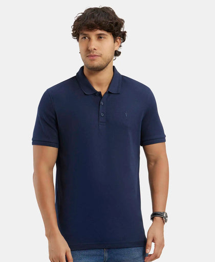 Super Combed Cotton Rich Solid Half Sleeve Polo T-Shirt - Navy-5