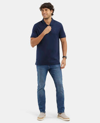 Super Combed Cotton Rich Solid Half Sleeve Polo T-Shirt - Navy-6