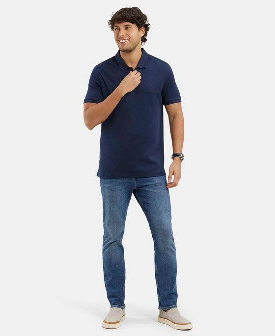 Super Combed Cotton Rich Solid Half Sleeve Polo T-Shirt - Navy-6