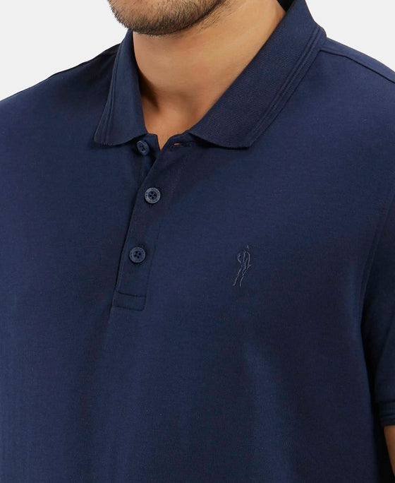 Super Combed Cotton Rich Solid Half Sleeve Polo T-Shirt - Navy-7