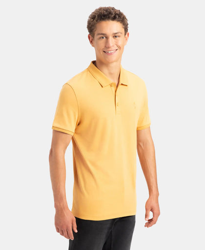 Super Combed Cotton Rich Solid Half Sleeve Polo T-Shirt - Oak Buff