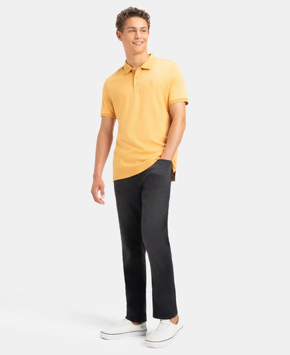 Super Combed Cotton Rich Solid Half Sleeve Polo T-Shirt - Oak Buff