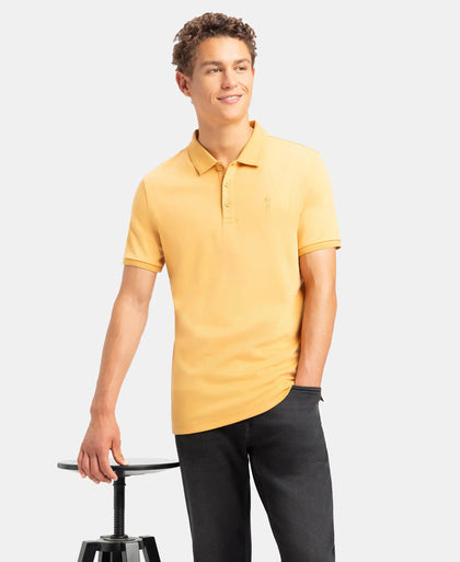 Super Combed Cotton Rich Solid Half Sleeve Polo T-Shirt - Oak Buff