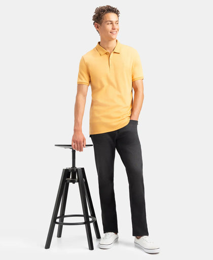Super Combed Cotton Rich Solid Half Sleeve Polo T-Shirt - Oak Buff