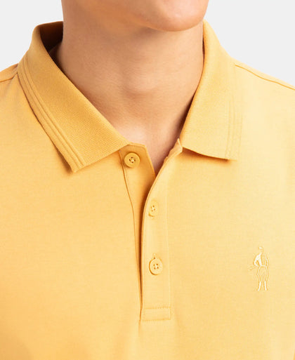 Super Combed Cotton Rich Solid Half Sleeve Polo T-Shirt - Oak Buff