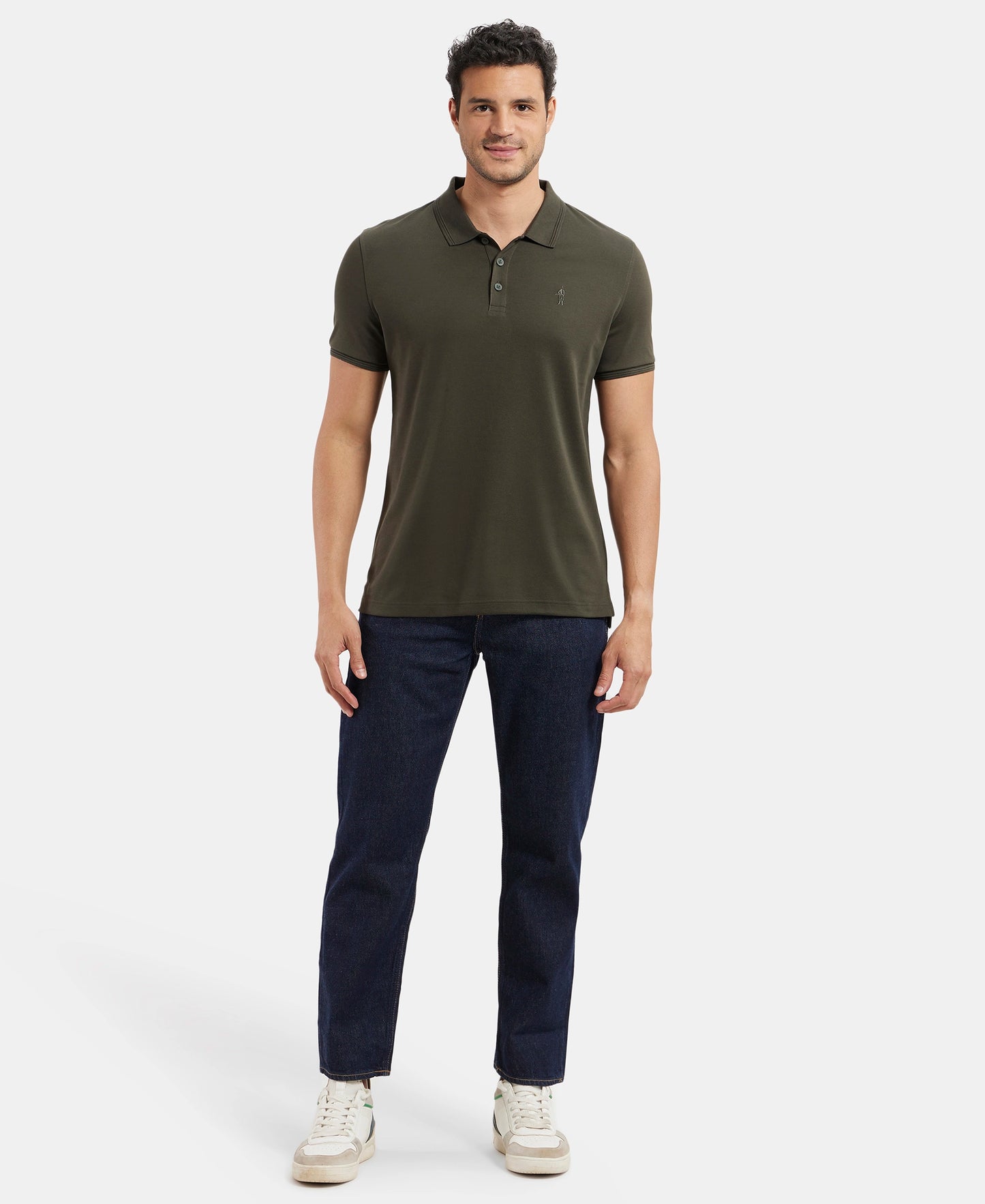 Super Combed Cotton Rich Solid Half Sleeve Polo T-Shirt - Olive
