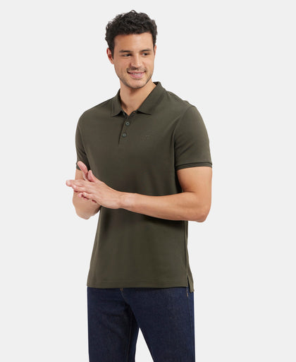 Super Combed Cotton Rich Solid Half Sleeve Polo T-Shirt - Olive