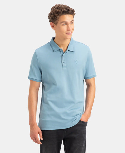Super Combed Cotton Rich Solid Half Sleeve Polo T-Shirt - Provincial Blue