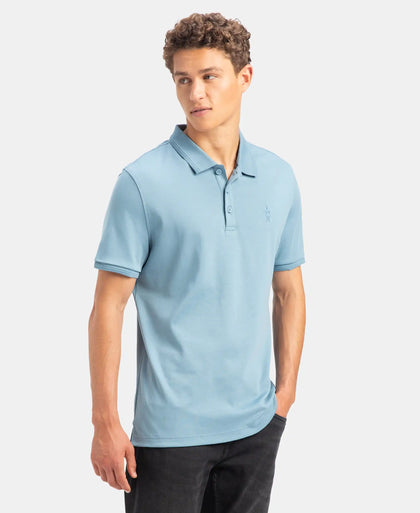 Super Combed Cotton Rich Solid Half Sleeve Polo T-Shirt - Provincial Blue
