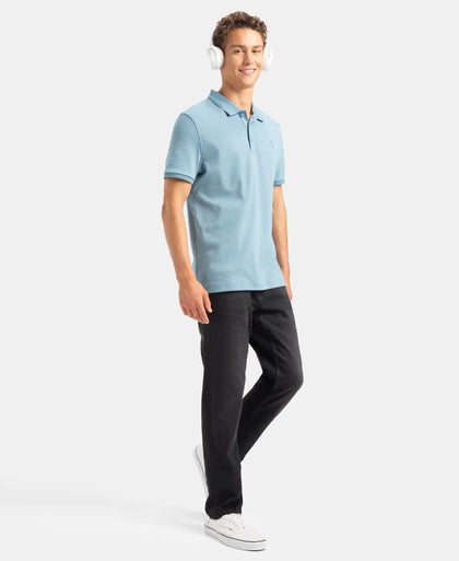 Super Combed Cotton Rich Solid Half Sleeve Polo T-Shirt - Provincial Blue