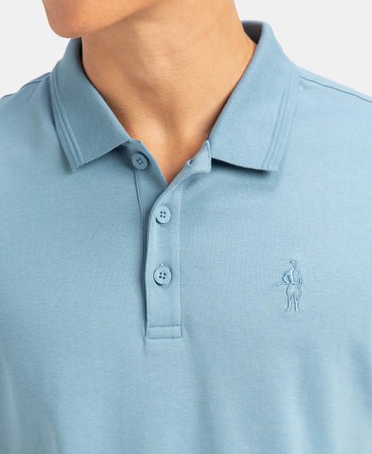 Super Combed Cotton Rich Solid Half Sleeve Polo T-Shirt - Provincial Blue