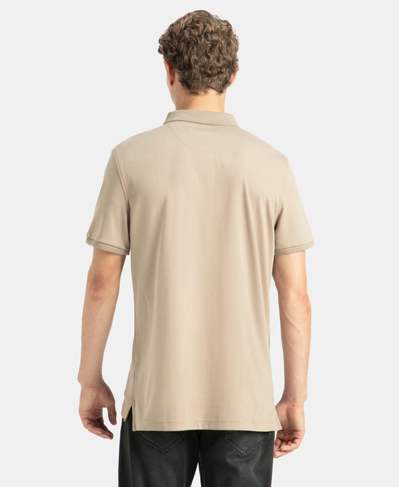 Super Combed Cotton Rich Solid Half Sleeve Polo T-Shirt with Chest Pocket - Desert Taupe