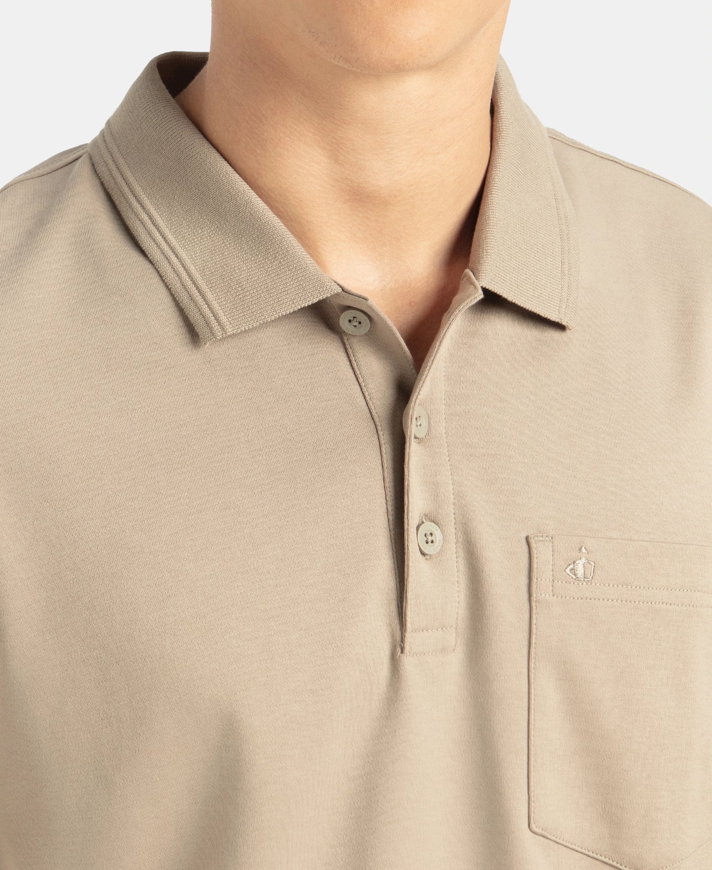 Super Combed Cotton Rich Solid Half Sleeve Polo T-Shirt with Chest Pocket - Desert Taupe