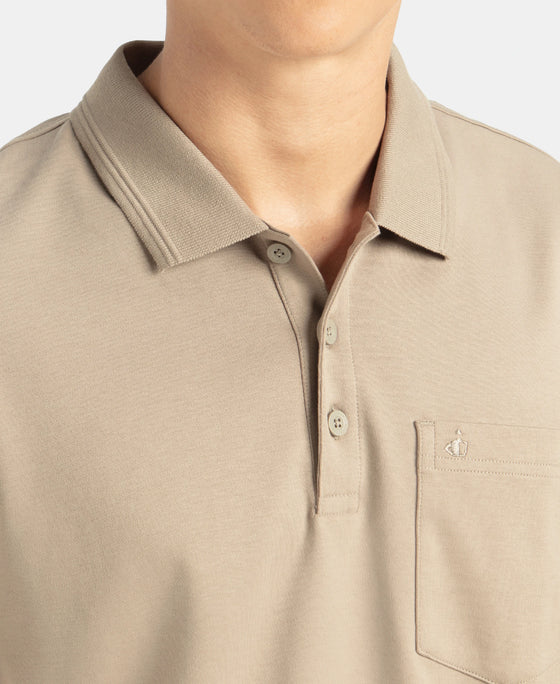 Super Combed Cotton Rich Solid Half Sleeve Polo T-Shirt with Chest Pocket - Desert Taupe