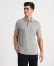 Super Combed Cotton Rich Solid Half Sleeve Polo T-Shirt with Chest Pocket - Monument