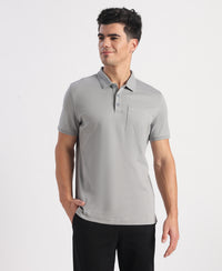 Super Combed Cotton Rich Solid Half Sleeve Polo T-Shirt with Chest Pocket - Monument