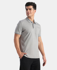 Super Combed Cotton Rich Solid Half Sleeve Polo T-Shirt with Chest Pocket - Monument