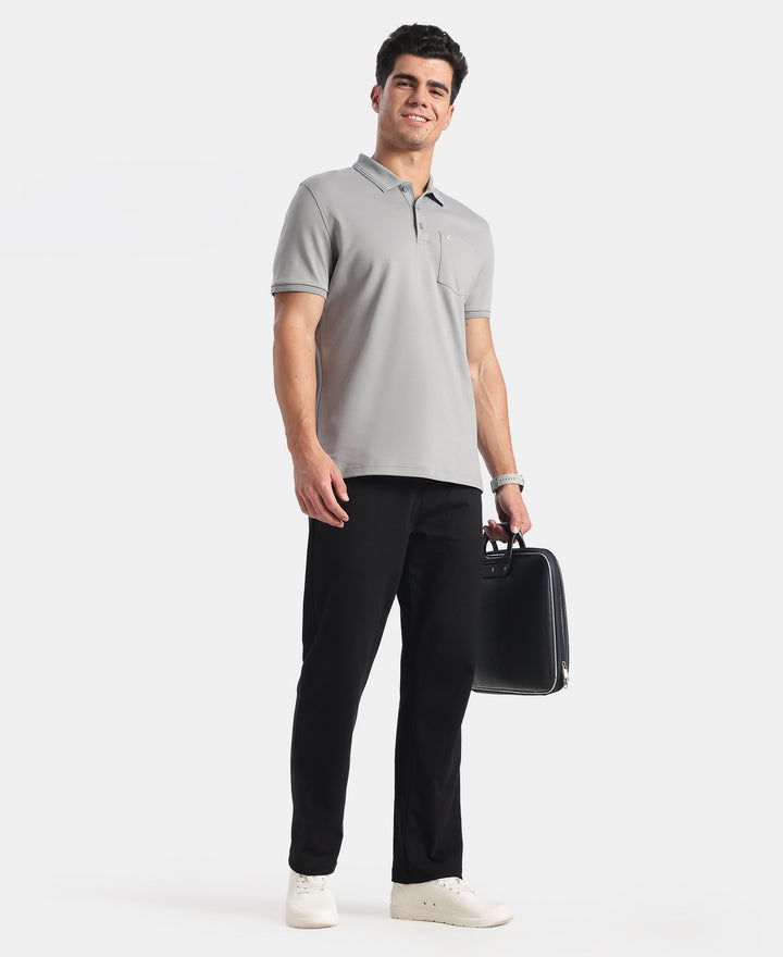 Super Combed Cotton Rich Solid Half Sleeve Polo T-Shirt with Chest Pocket - Monument